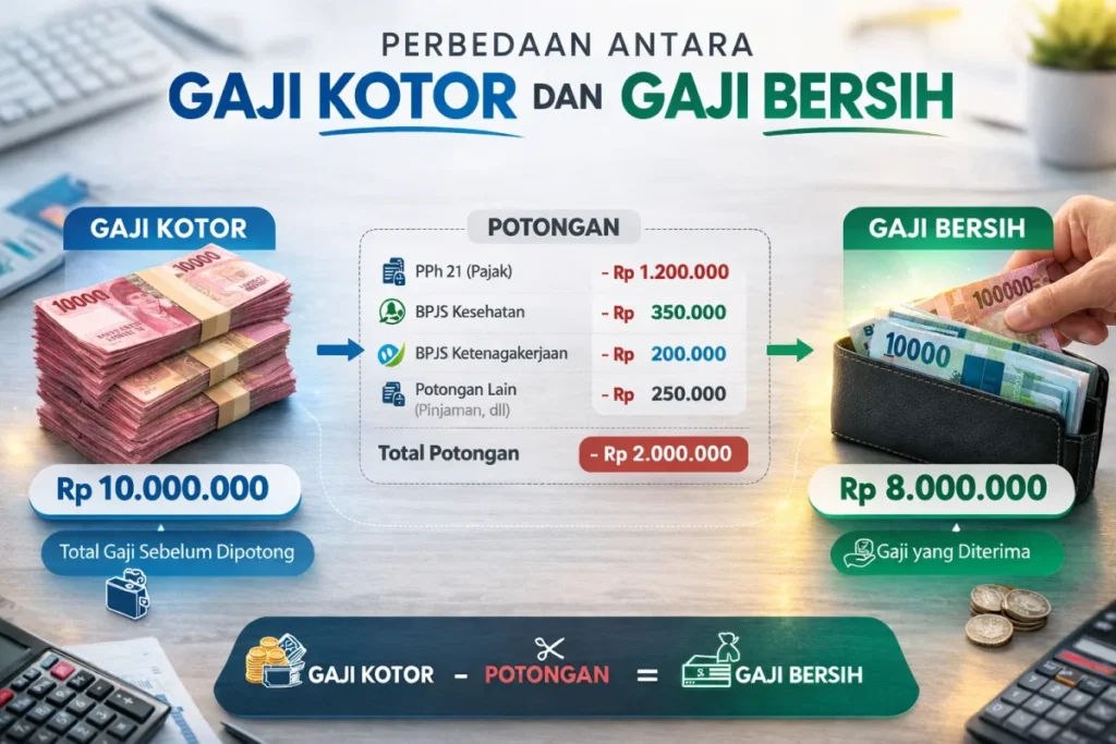 Perbandingan perhitungan gaji bersih dan gaji kotor di Hazkia